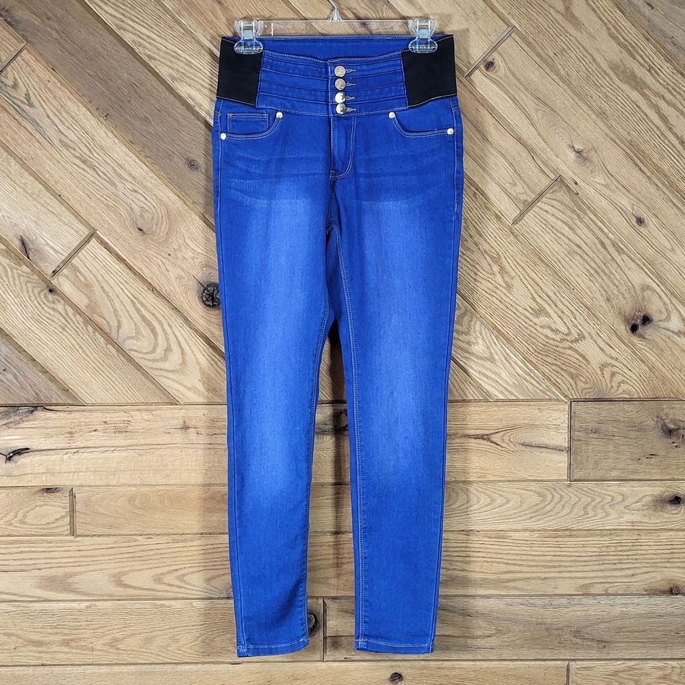 Sugah & Honey Blue Jeggings Black Elastic Waistband Junior Size 7